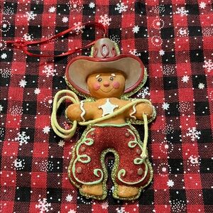 New! Festive Gingerbread Cowboy Ornament with lasso rope and hat
